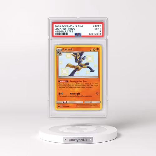 2019 Pokémon Sun & Moon Hidden Fates #SV22 Lucario - Holo (PSA 9 MINT)