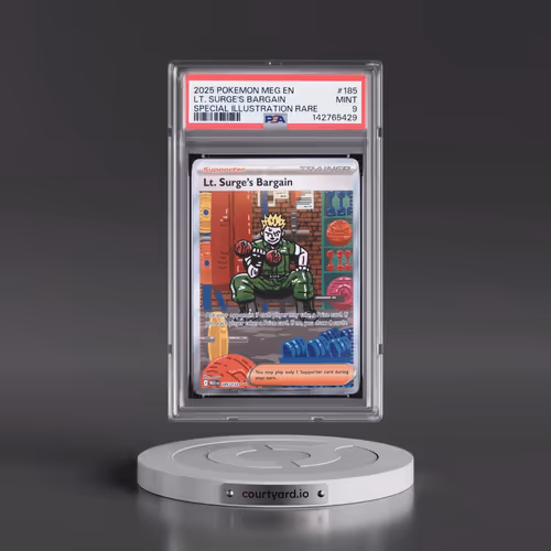 2025 Pokémon Meg EN-Mega Evolution #185 LT. Surge's Bargain - Special Illustration Rare (PSA 9 MINT)
