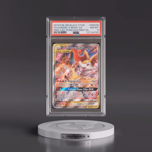 2019 Pokémon SM Black Star Promo #SM230 Charizard & Braixen GX - Holo Full Art Tag Team Generations