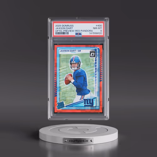 2025 Panini Donruss #400 Jaxson Dart - Optic Preview-Red Pandora (PSA 8 NM-MT)