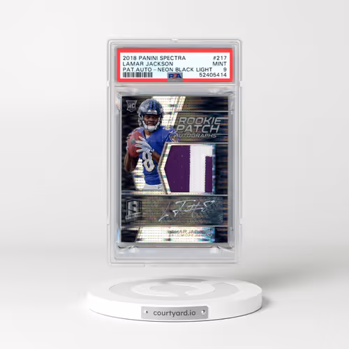 2018 Panini Spectra #217 Lamar Jackson - Patch Autograph-Neon Black Light (PSA 9 MINT)
