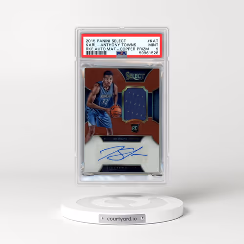 2015 Panini Select Rookie Autograph Materials #KAT Karl-Anthony Towns - Copper Prizm (PSA 9 MINT)