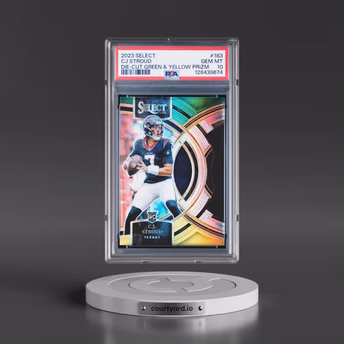 2023 Panini Select #183 CJ Stroud - Die-Cut Green & Yellow Prizm (PSA 10 GEM MINT)