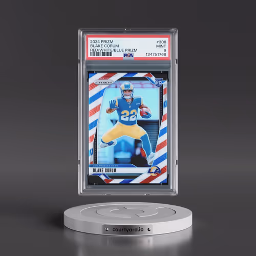 2024 Panini Prizm #308 Blake Corum - Red/White/Blue Prizm (PSA 9 MINT)
