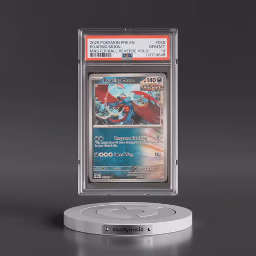 2025 Pokémon Pre EN-Prismatic Evolutions #065 Roaring Moon - Reverse Holo Master Ball (PSA 10 GEM MI
