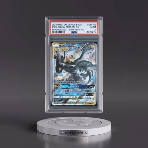 2019 Pokémon SM Black Star Promo #SM168 Pikachu & Zekrom GX - Holo Full Art Tag Team Tins (PSA 9 MIN