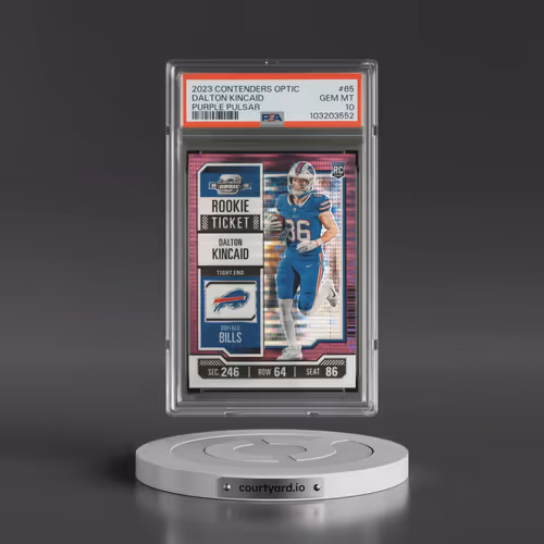 2023 Panini Contenders Optic #65 Dalton Kincaid - Purple Pulsar (PSA 10 GEM MINT)