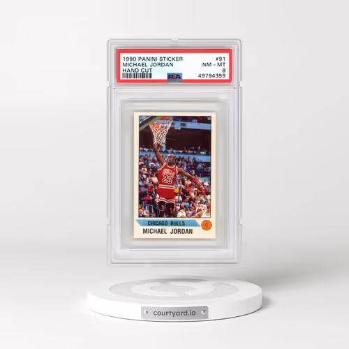 1990 Panini Sticker #91 Michael Jordan - Hand Cut (PSA 8 NM-MT)