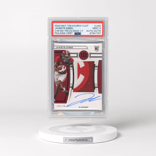 2023 Panini National Treasures Collegiate College Materials Signatures #JAG Jahmyr Gibbs - Team Logo Shield 1/1 (PSA 9 MINT)