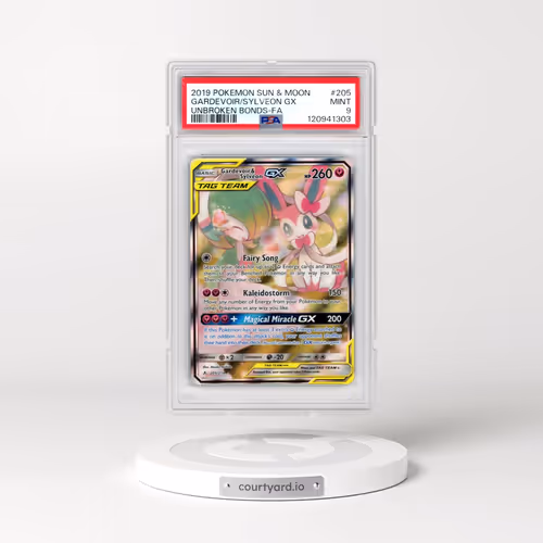 2019 Pokémon Sun & Moon Unbroken Bonds #205 Gardevoir & Sylveon GX - Holo Full Art (PSA 9 MINT)