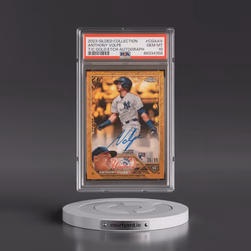 2023 Topps Gilded Collection Topps Chrome Gold Etch Autographs #CGAAV Anthony Volpe (PSA 10 GEM MINT
