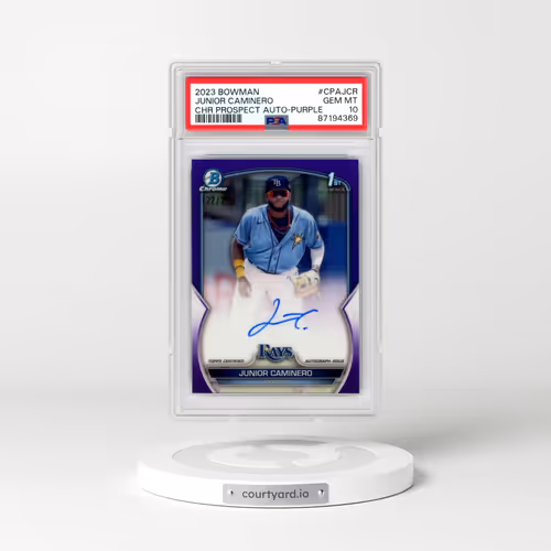 2023 Bowman Chrome Prospect Autographs #CPAJCR Junior Caminero - Purple Refractor (PSA 10 GEM MINT)