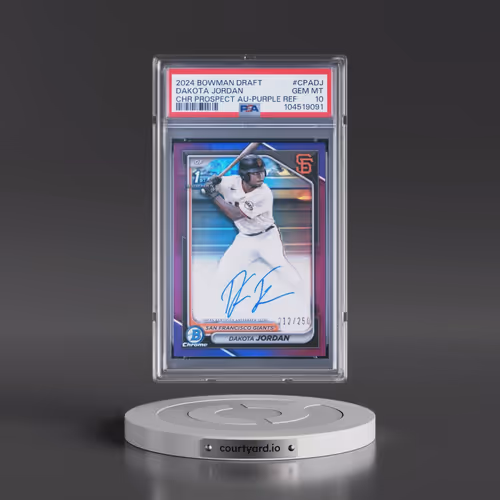 2024 Bowman Draft Chrome Prospect Autographs #CPADJ Dakota Jordan - Purple Refractor (PSA 10 GEM MIN