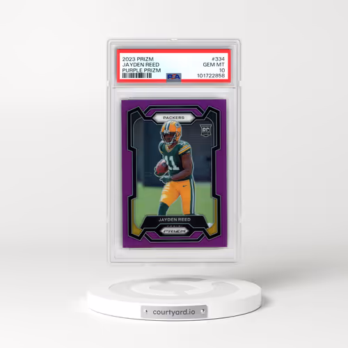 2023 Panini Prizm #334 Jayden Reed - Purple Prizm (PSA 10 GEM MINT)