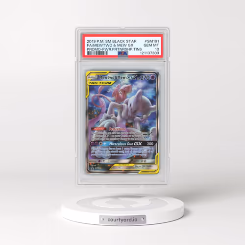 2019 Pokémon SM Black Star Promo #SM191 Mewtwo & Mew GX - Holo Full Art Power Partnership Tins (PSA