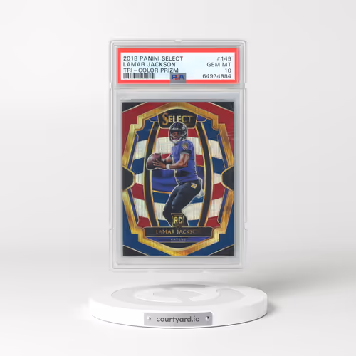 2018 Panini Select #149 Lamar Jackson - Tri-Color Prizm (PSA 10 GEM MINT)