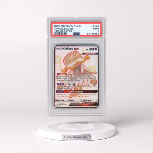 2019 Pokémon Sun & Moon Hidden Fates #SV62 Nihilego GX - Holo Full Art (PSA 9 MINT)