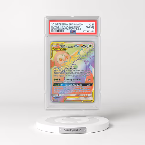 2019 Pokémon Sun & Moon Unified Minds #237 Rowlet & Alolan Exeggutor GX - Holo Full Art Secret (PSA 8 NM-MT)