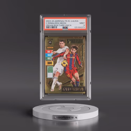 2023 Panini Adrenalyn XL Laliga Dream Box Card Unica Cristiano Ronaldo/Lionel Messi (PSA 9 MINT)