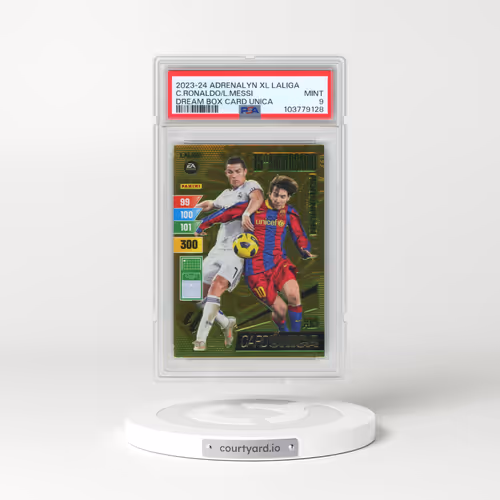 2023 Panini Adrenalyn XL Laliga Dream Box Card Unica Cristiano Ronaldo/Lionel Messi (PSA 9 MINT)