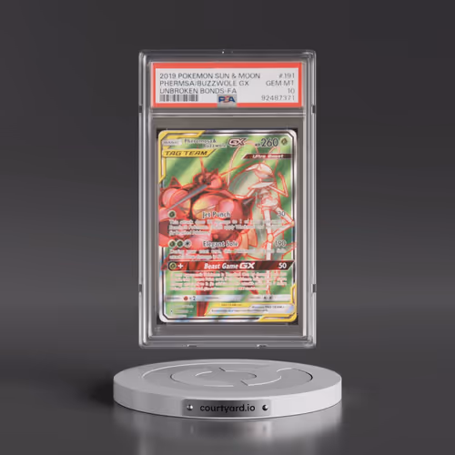 2019 Pokémon Sun & Moon Unbroken Bonds #191 Pheromosa & Buzzwole GX - Holo Full Art (PSA 10 GEM MINT