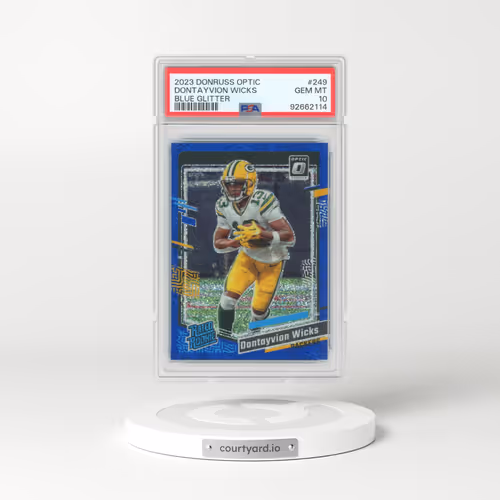 2023 Panini Donruss Optic #249 Dontayvion Wicks - Blue Glitter (PSA 10 GEM MINT)