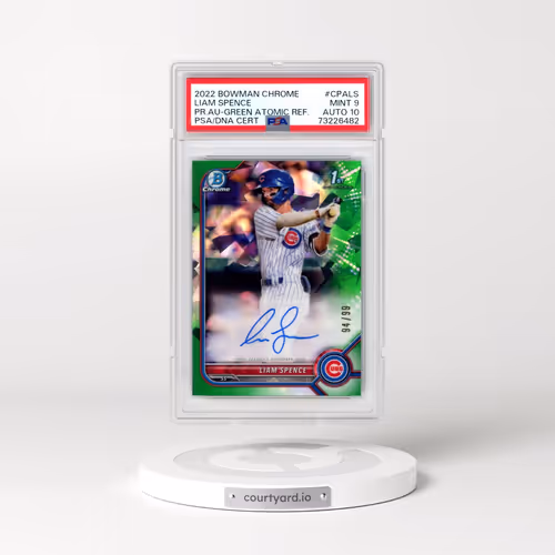 2022 Bowman Chrome Prospect Autographs #CPALS Liam Spence - Green Atomic Refractor (PSA 9 MINT)