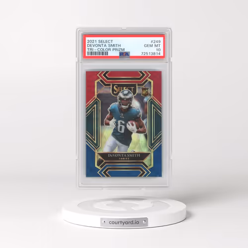 2021 Panini Select #249 DeVonta Smith - Tri-Color Prizm (PSA 10 GEM MINT)