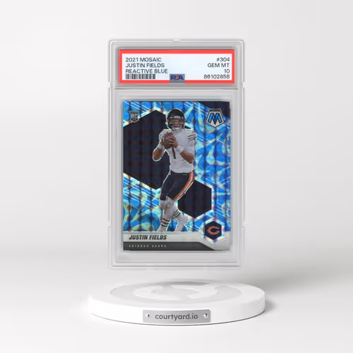 2021 Panini Mosaic #304 Justin Fields - Reactive Blue (PSA 10 GEM MINT)