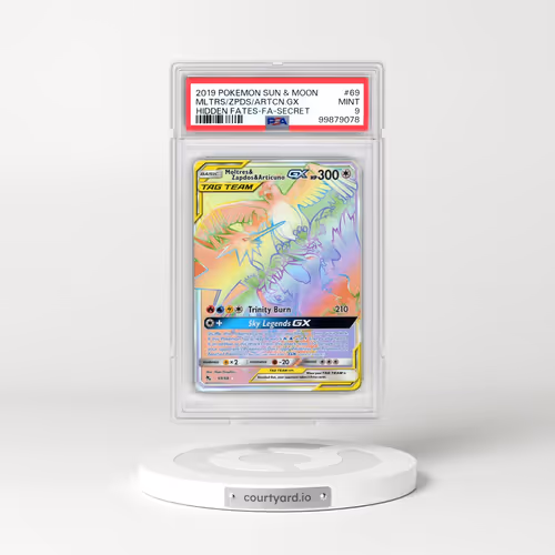 2019 Pokémon Sun & Moon Hidden Fates #69 Moltres & Zapdos & Articuno GX - Holo Full Art Secret (PSA 9 MINT)