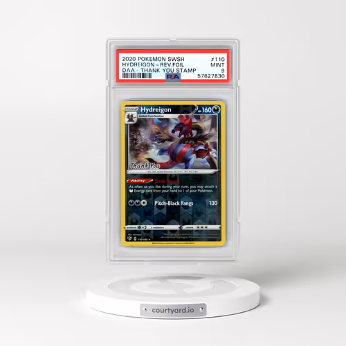 2020 Pokémon Sword & Shield Darkness Ablaze #110 Hydreigon - Reverse Foil Thank You Stamp (PSA 9 MINT)