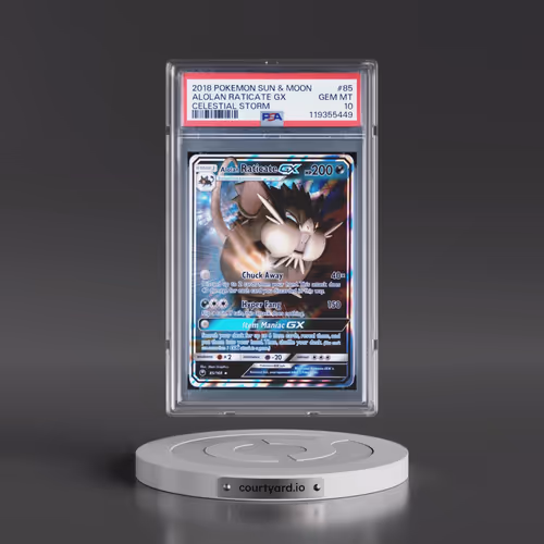 2018 Pokémon Sun & Moon Celestial Storm #85 Alolan Raticate GX - Holo (PSA 10 GEM MINT)