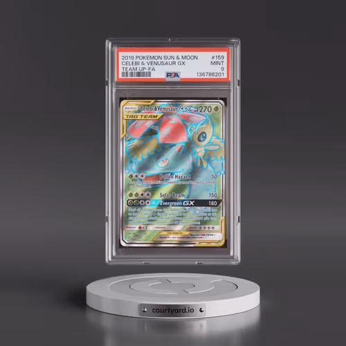 2019 Pokémon Sun & Moon Team Up #159 Celebi & Venusaur GX - Holo Full Art (PSA 9 MINT)