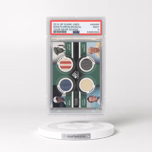 2014 SP Game Used Tour Gear Quads #NWNP Arnold Palmer/Byron Nelson/Jack Nicklaus/Tiger Woods (PSA 9