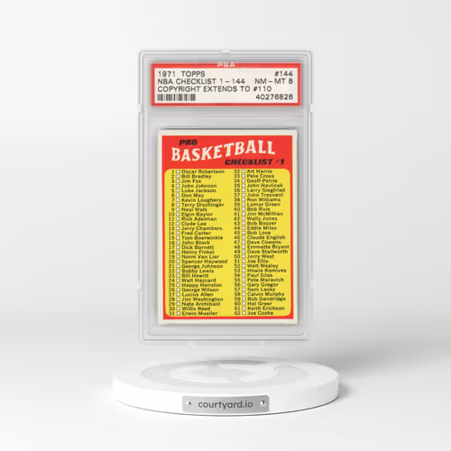 1971 Topps #144 NBA Checklist 1-144 - Copyright Extends to #110 (PSA 8 NM-MT)