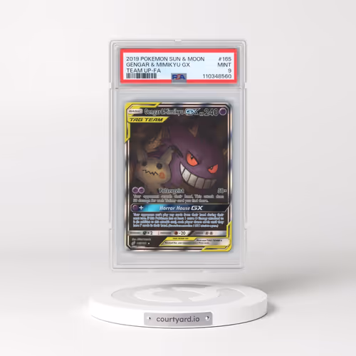2019 Pokémon Sun & Moon Team Up #165 Gengar & Mimikyu GX - Holo Full Art (PSA 9 MINT)