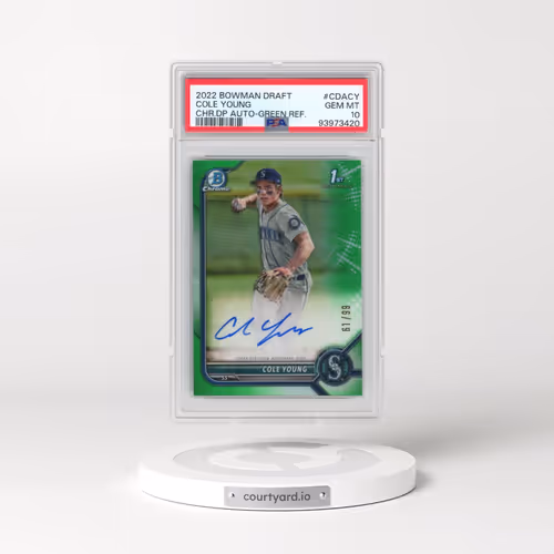2022 Bowman Draft Chrome Draft Pick Autographs #CDACY Cole Young - Green Refractor (PSA 10 GEM MINT)