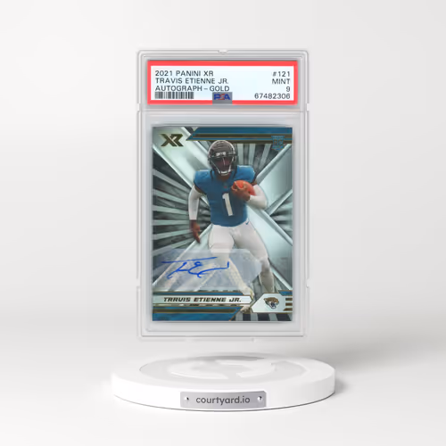 2021 Panini XR #121 Travis Etienne Jr. - Autograph-Gold (PSA 9 MINT)