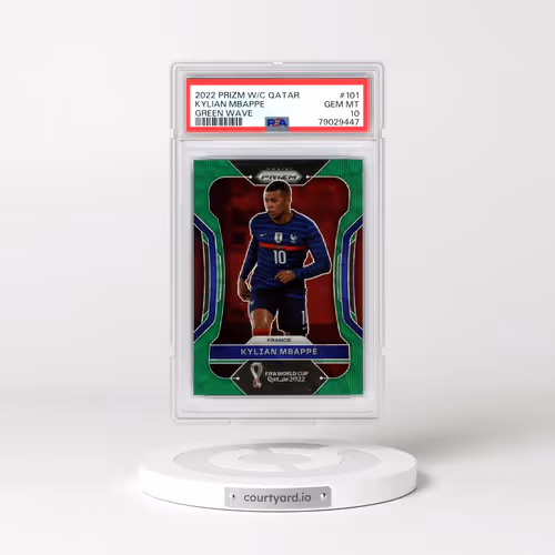 2022 Panini Prizm World Cup Qatar #101 Kylian Mbappe - Green Wave (PSA 10 GEM MINT)