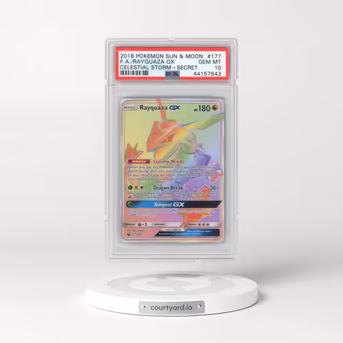 2018 Pokémon Sun & Moon Celestial Storm #177 Rayquaza GX - Holo Full Art Secret (PSA 10 GEM MINT)