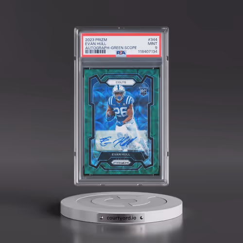 2023 Panini Prizm #344 Evan Hull - Autograph-Green Scope (PSA 9 MINT)