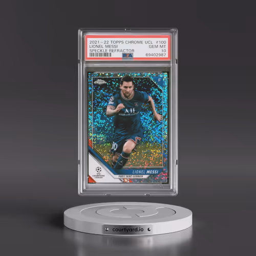 2021 Topps Chrome UEFA Champions League #100 Lionel Messi - Speckle Refractor (PSA 10 GEM MINT)