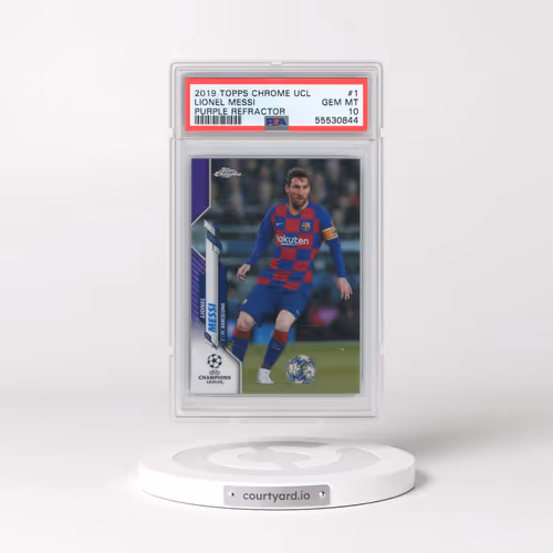2019 Topps Chrome UEFA Champions League #1 Lionel Messi - Purple Refractor (PSA 10 GEM MINT)