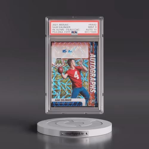 2021 Panini Mosaic Rookie Autographs Mosaic #RA62 Sam Ehlinger - Fusion Red/Yellow Choice (PSA 9 MIN