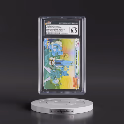 1999 Pokémon the First Movie #32 The Battle Renewed - First Print (Blue Topps Logo) Rainbow Foil (CG