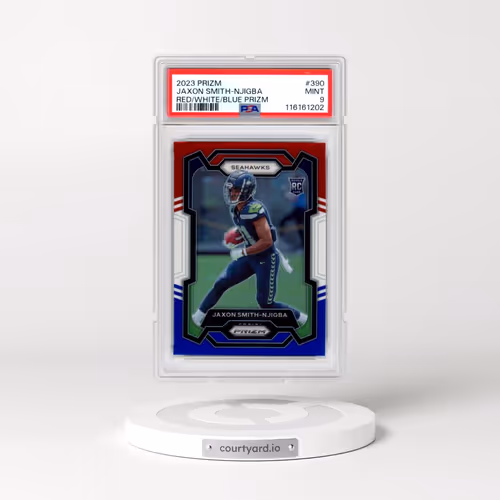 2023 Panini Prizm #390 Jaxon Smith-Njigba - Red/White/Blue Prizm (PSA 9 MINT)