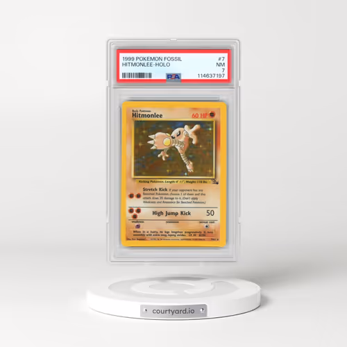 1999 Pokémon Fossil #7 Hitmonlee - Holo (PSA 7 NM)
