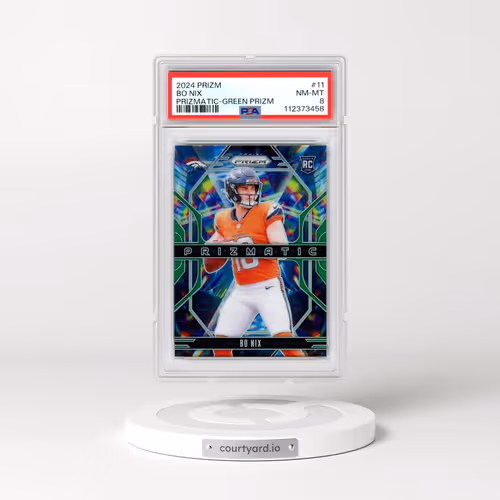 2024 Panini Prizm Prizmatic #11 Bo Nix - Green Prizm (PSA 8 NM-MT)