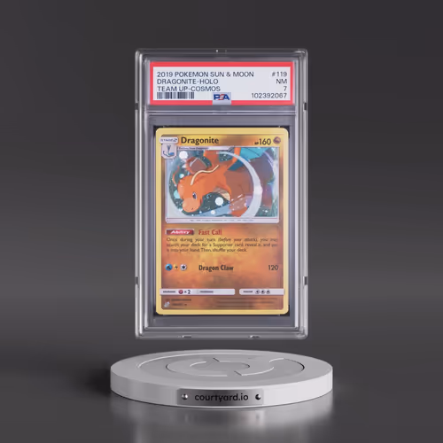 2019 Pokémon Sun & Moon Team Up #119 Dragonite - Holo Cosmos (PSA 7 NM)