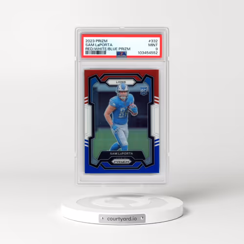 2023 Panini Prizm #332 Sam LaPorta - Red/White/Blue Prizm (PSA 9 MINT)
